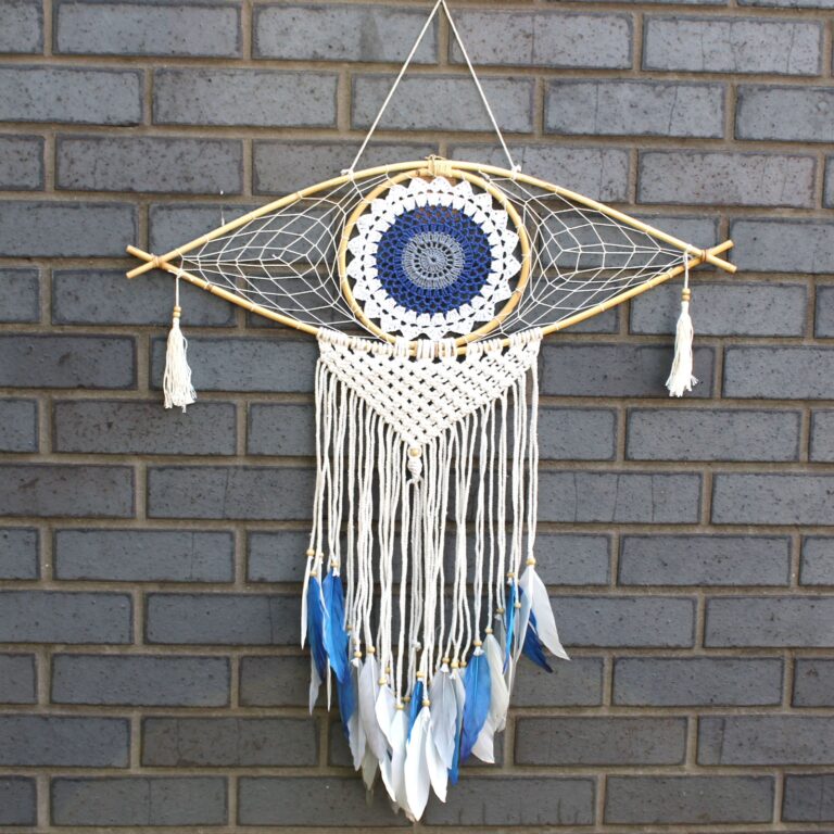 Protection-Dream-Cather-Lrg-Macrame-Eye-White-BlueGrey