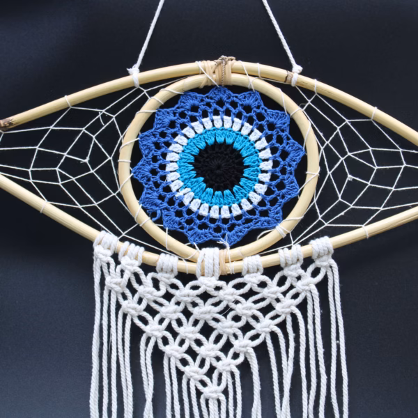 Bescherming Droomvanger - Medium - Macrame Boze Oog Blauw / Wit / Zwart - Afbeelding 2