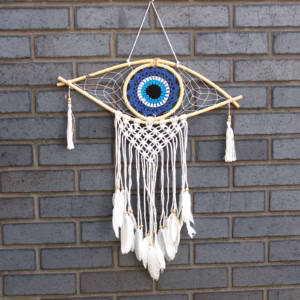 Beskyttelse Drømmefanger - med Makrame Evil Eye Blå/Hvit/Sort