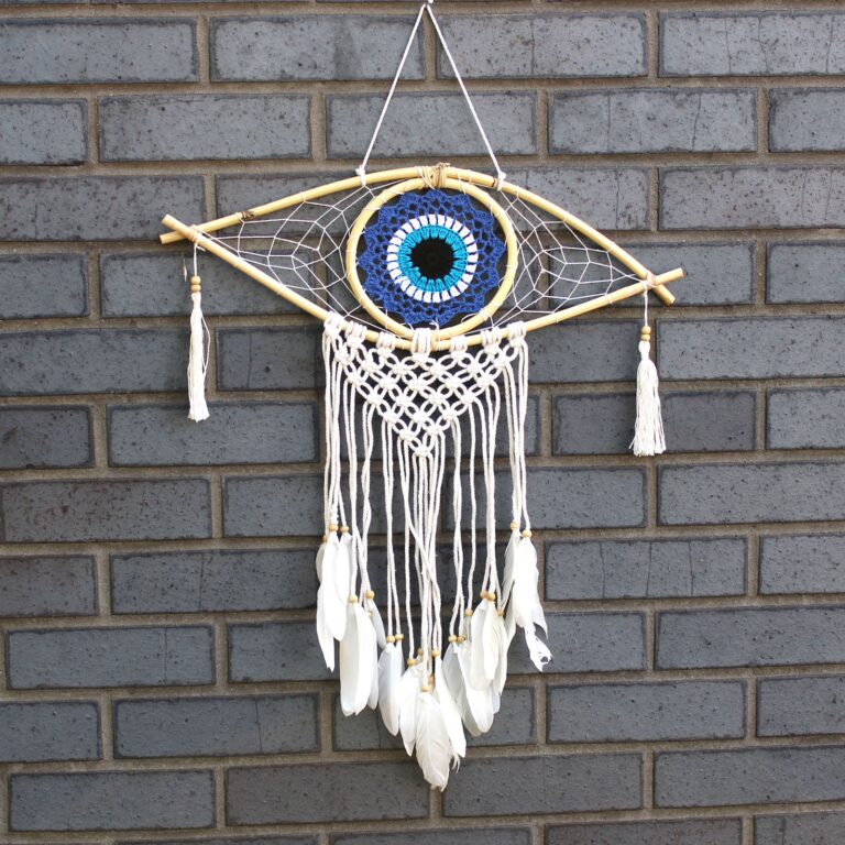 Protection-Dream-Cather-Med-Macrame-Evil-Eye-BlueWhiteBlack
