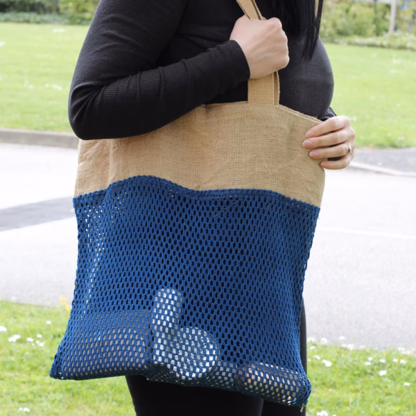 Veske I Ren, Myk Jute Og Bomullsnett - Denim - Bilde 2
