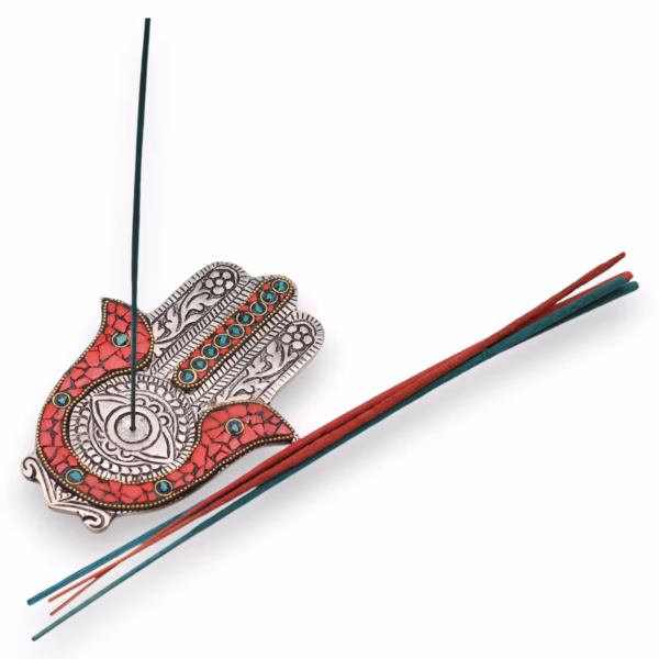Rød Og Grønn Hamsa Røkelsesholder 13X5,5 Cm Liten - Bilde 2
