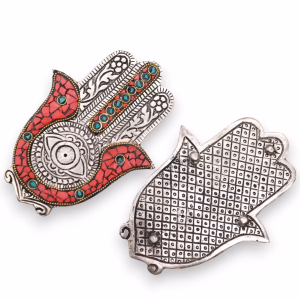 Rød Og Grønn Hamsa Røkelsesholder 13X5,5 Cm Liten - Bilde 3