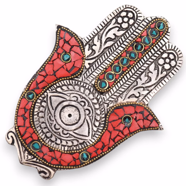 Rød Og Grønn Hamsa Røkelsesholder 13X5,5 Cm Liten