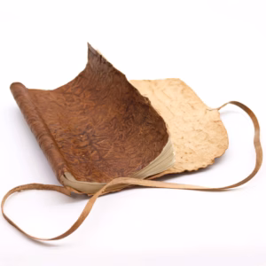 Opgerold Leren Reisnotitieboekje - 96 Pagina's - Naturel 21x15cm