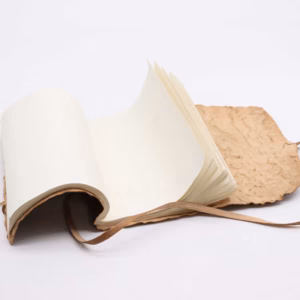 Opgerold Leren Reisnotitieboekje - 96 Pagina's - Naturel 21x15cm