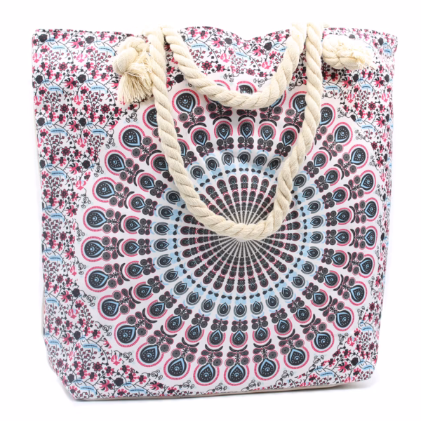 Bolso Mandala Con Asa De Cuerda - Azul Eléctrico
