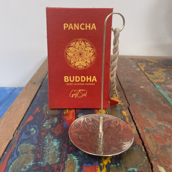 Rope Incense And Silver Plated Holder Set - Pancha Buddha - Image 2