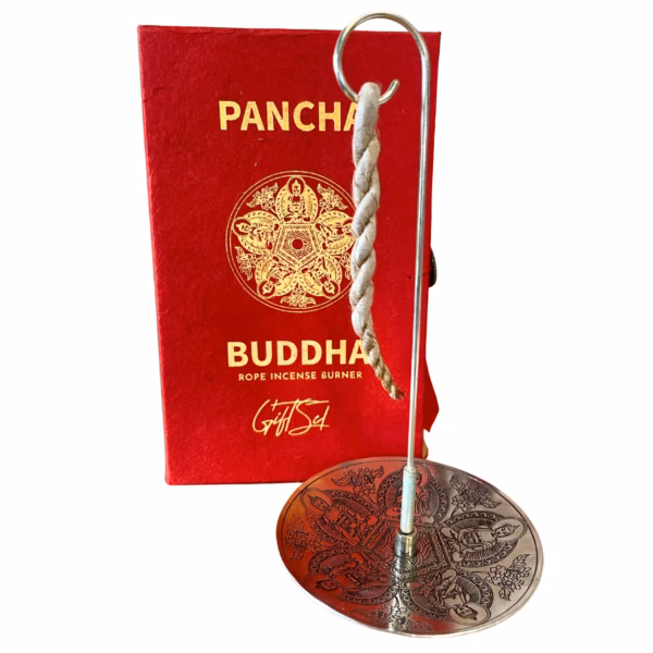 Rope Incense And Silver Plated Holder Set - Pancha Buddha