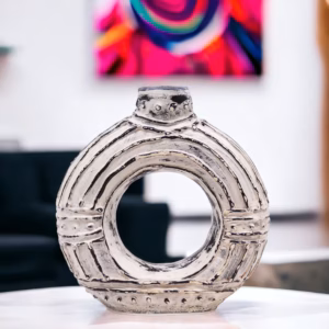 Rund Donutformet Vase - Kremfarget 18cm