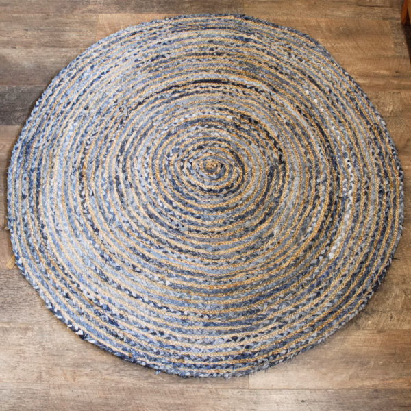 Rund Matta I Jute Och Återvunnet Jeanstyg - 150Cm - Bild 2