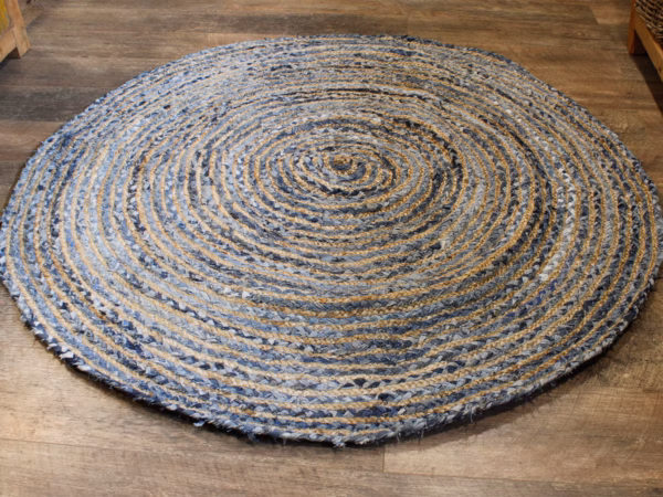 Rund Matta I Jute Och Återvunnet Jeanstyg - 150Cm - Bild 3