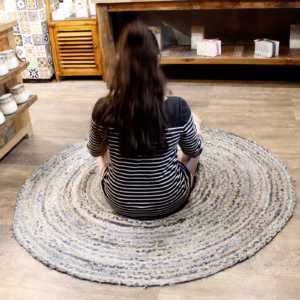 Vloerkleed van Denim en Gerecycled Katoen - Rond - 150cm