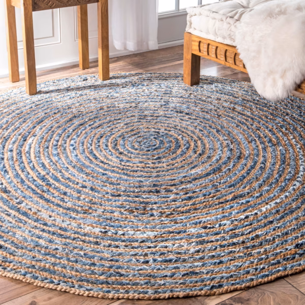Rund Matta I Jute Och Återvunnet Jeanstyg - 150Cm - Bild 6