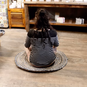 Vloerkleed van Denim en Gerecycled Katoen - Rond - 90cm