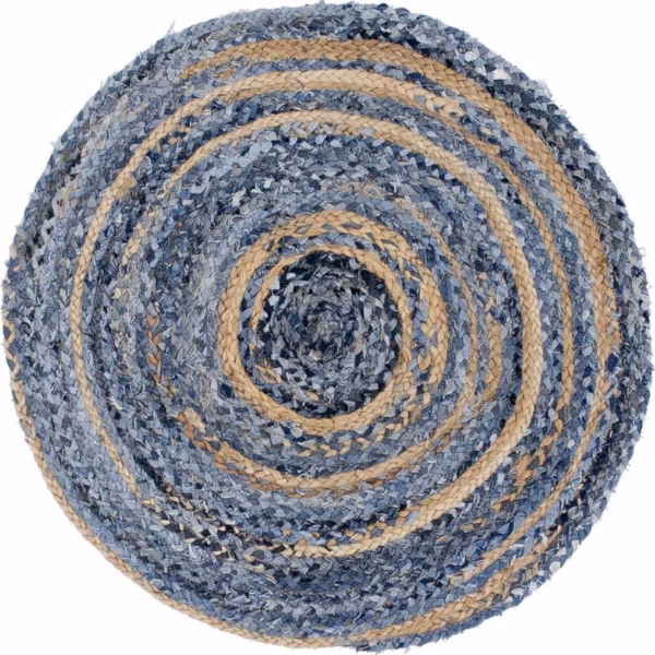 Rundt Juteteppe Og Resirkulert Denim - 90 cm