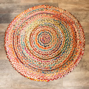 Round Jute and Recycled Cotton Rug - 120cm