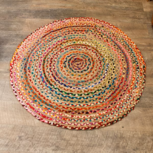 Round Jute and Recycled Cotton Rug - 120cm
