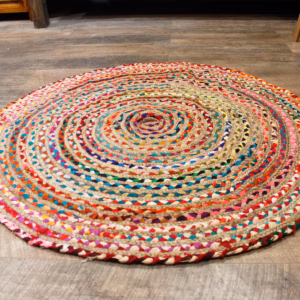 Round Jute and Recycled Cotton Rug - 120cm
