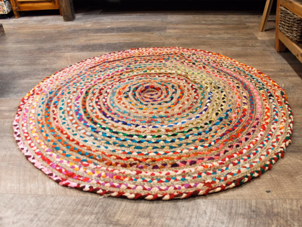 Round Jute and Recycled Cotton Rug - 120 cm - Image 4