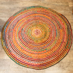 Tapis Rond Jute et Coton Recyclé - Multi 150cm