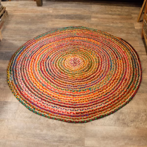Tapis Rond Jute et Coton Recyclé - Multi 150cm