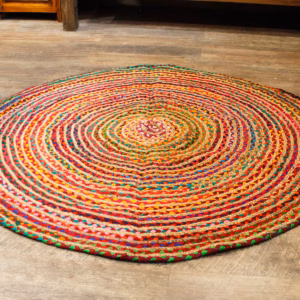 Tapis Rond Jute et Coton Recyclé - Multi 150cm