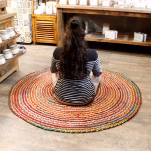 Tapis Rond Jute et Coton Recyclé - Multi 150cm