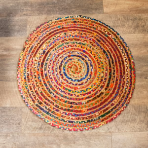 Round Jute and Recycled Cotton Rug - 90cm