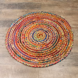 Round Jute and Recycled Cotton Rug - 90cm
