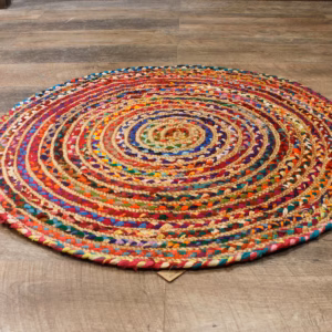 Round Jute and Recycled Cotton Rug - 90cm