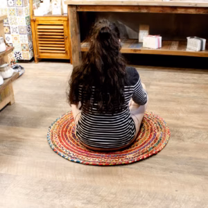 Round Jute and Recycled Cotton Rug - 90cm