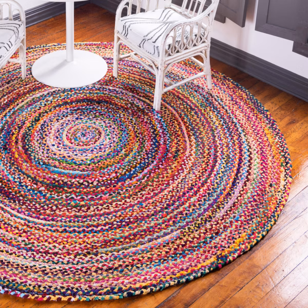 Round Jute and Recycled Cotton Rug -  90 cm - Image 6