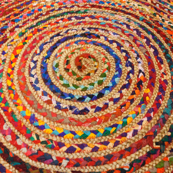 Round Jute and Recycled Cotton Rug -  90 cm - Image 7