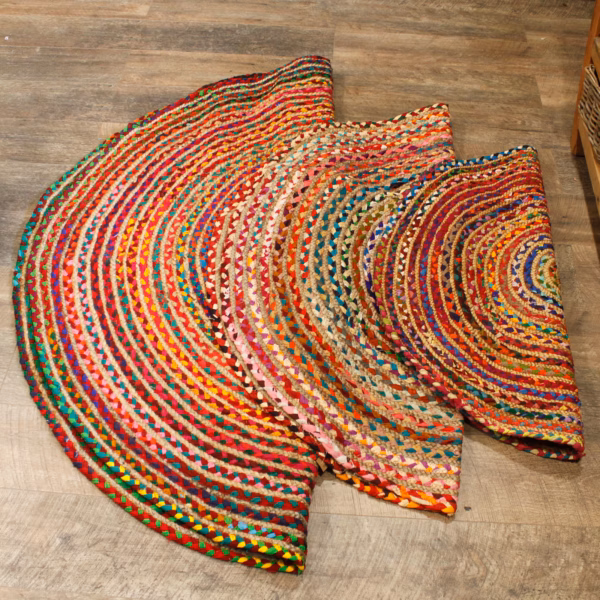 Round Jute and Recycled Cotton Rug -  90 cm - Image 8