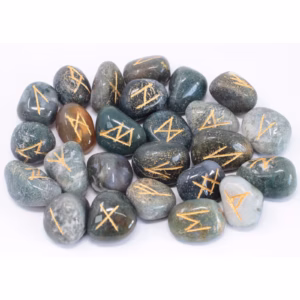 Runesett I Veske - Moss Agate