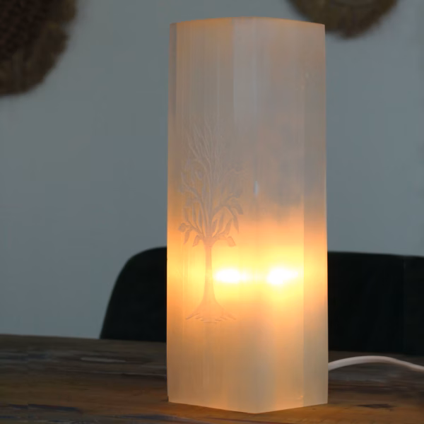 Selenitt blokklampe 25 cm - Livets Tre - Bilde 2