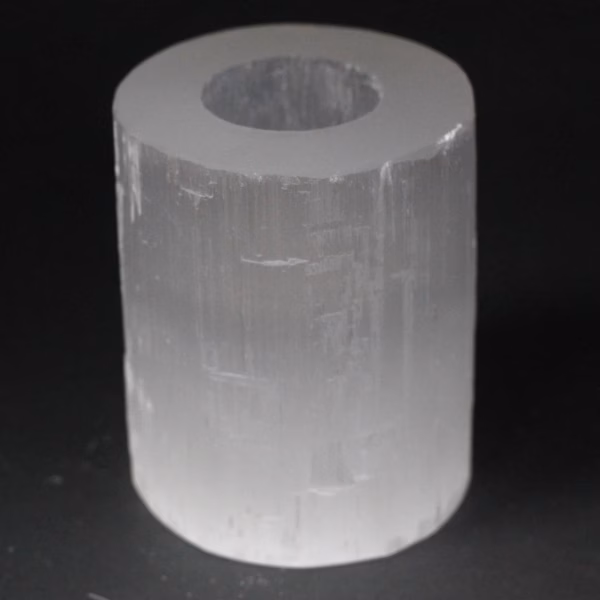 Sylinder Lysestake I Selenitt - 10 cm