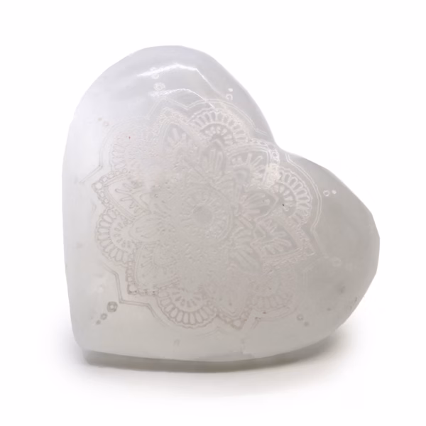 Selenitt Hjerte - 7-8 cm - Mandala Gravert - Bilde 2