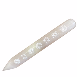 Selenitt Stav - (Spiss Den Ene Enden) 7 Chakra (14-16 cm)
