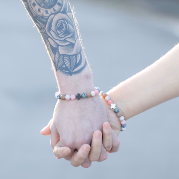 Set Van 2 Edelstenen Vriendschaps Armbanden - Eeuwigheid - Luipaardhuid Jaspis &Amp; Lavasteen - Afbeelding 5