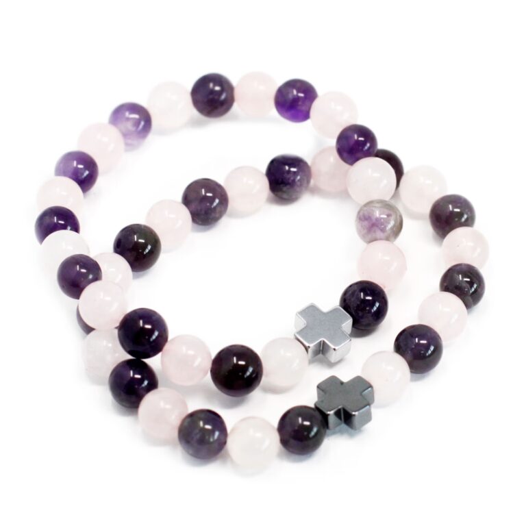 Set-of-2-Gemstones-Friendship-Bracelets-Love-Amethyst-Rose-Quartz
