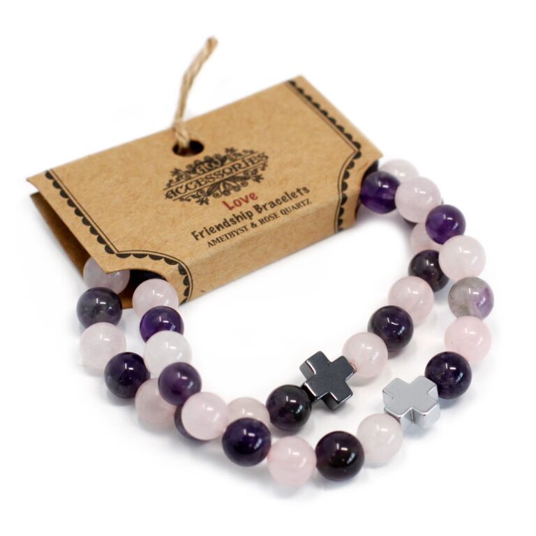 Set-of-2-Gemstones-Friendship-Bracelets-Love-Amethyst-Rose-Quartz