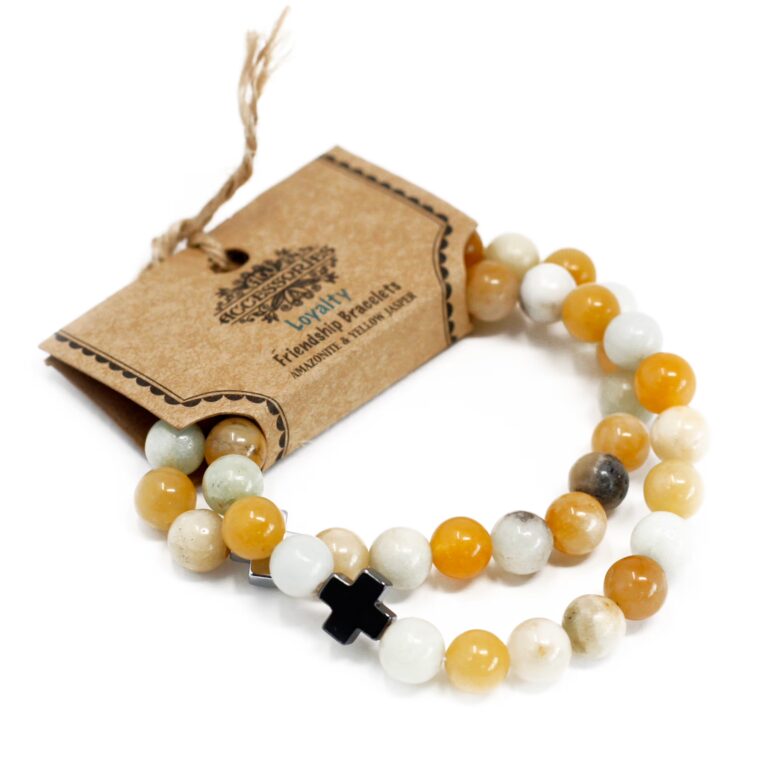 Set-of-2-Gemstones-Friendship-Bracelets-Loyalty-Amazonite-Yellow-Jasper
