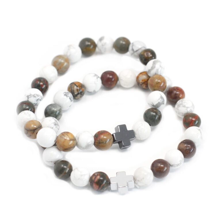 Set-of-2-Gemstones-Friendship-Bracelets-Peace-Picasso-Jasper-White-Howlite