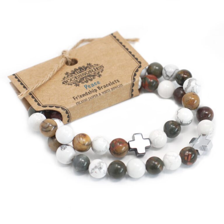 Set-of-2-Gemstones-Friendship-Bracelets-Peace-Picasso-Jasper-White-Howlite