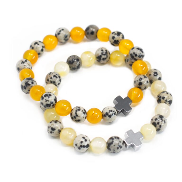 Set-of-2-Gemstones-Friendship-Bracelets-Protection-Dalmation-Jasper-Yellow-Agate
