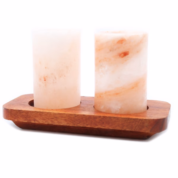 2Stk. Glass med Himalayasalt Og Serveringsstativ I Tre - Bilde 3