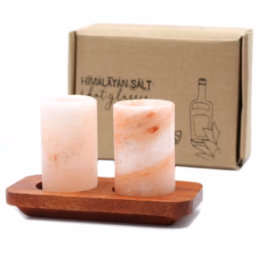 2Stk. Glass med Himalayasalt Og Serveringsstativ I Tre