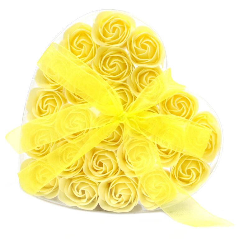 Set-of-24-Soap-Flower-Heart-Box-Yellow-Roses